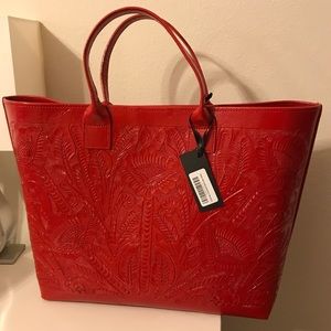Carolina Crowley Bacalar red natural leather tote